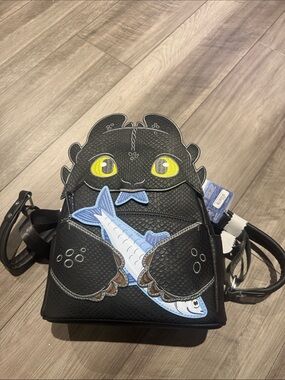 Loungefly Toothless Black Dragon Fish Backpack - Cute Yellow-Eyed Design